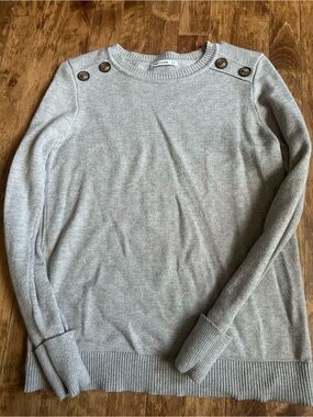 Light Gray Button-Shoulder Women’s Sweater